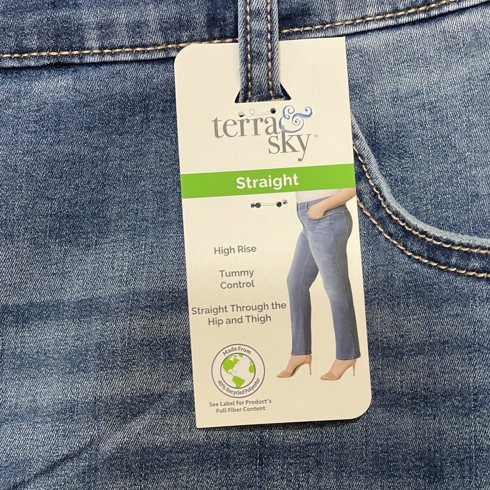 TERRA & SKY Jeans Women's Sz. 24W Petite Blue Hi-Rise Straight Tummy Control NEW - Picture 4 of 12